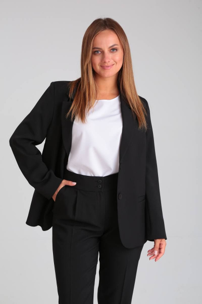 Деловой костюм из жакета с зауженными брюками и классическим кроем SandyNa 130565 черный - фото 7