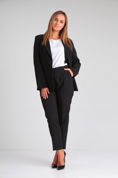 Деловой костюм из жакета с зауженными брюками и классическим кроем SandyNa 130565 черный - фото 4