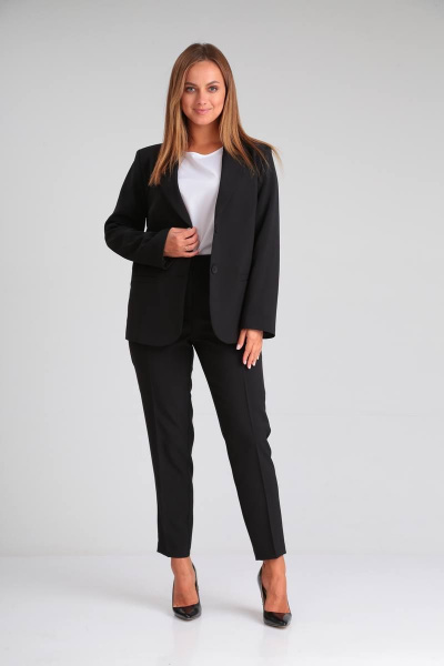Деловой костюм из жакета с зауженными брюками и классическим кроем SandyNa 130565 черный - фото 3