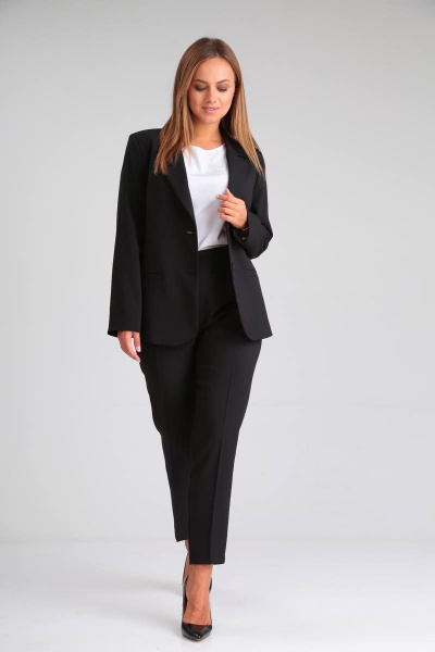 Деловой костюм из жакета с зауженными брюками и классическим кроем SandyNa 130565 черный - фото 5