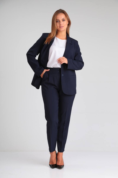 Двухпредметный костюм с жакетом и брюками с обтачками SandyNa 130565 синий - фото 2