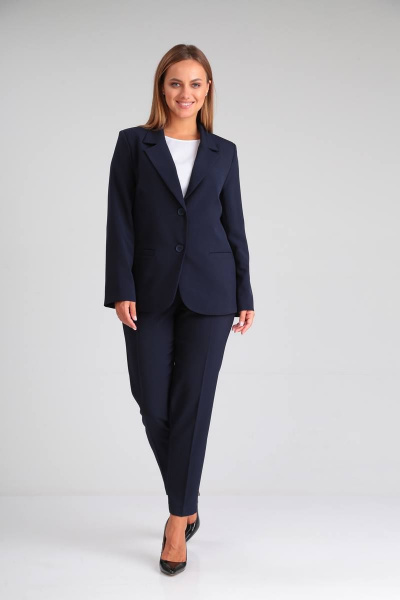 Двухпредметный костюм с жакетом и брюками с обтачками SandyNa 130565 синий - фото 1
