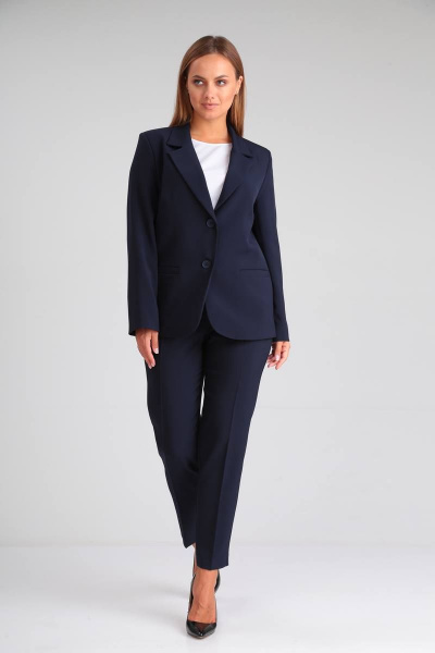 Двухпредметный костюм с жакетом и брюками с обтачками SandyNa 130565 синий - фото 6