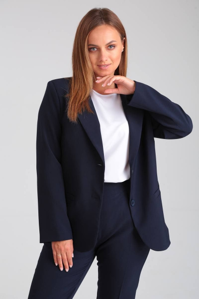 Двухпредметный костюм с жакетом и брюками с обтачками SandyNa 130565 синий - фото 4