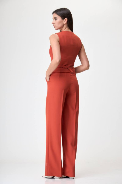 Брючный костюм из ткани с жилетом и двубортным жакетом Anelli 1298 мандарин - фото 4
