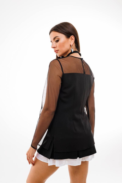 Блуза с сеткой и изысканной отделкой для сдержанных образов Anelli 1351 черный - фото 3