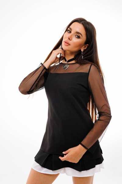 Блуза с сеткой и изысканной отделкой для сдержанных образов Anelli 1351 черный - фото 2