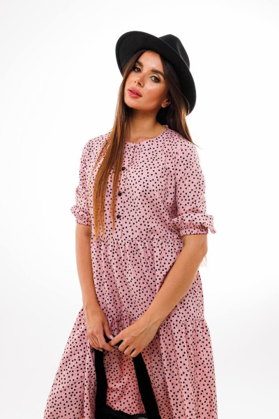 Платье с каскадными воланами и пуговицами с кисточками Anelli 833 розовый_принт - фото 5