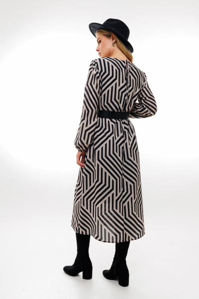 А-силуэтное платье из шифона и текстиля с ремнем Amberа Style 1005-1 геометрия - фото 6