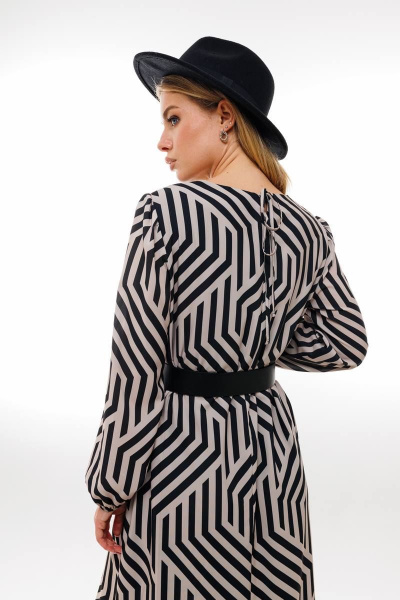 А-силуэтное платье из шифона и текстиля с ремнем Amberа Style 1005-1 геометрия - фото 5