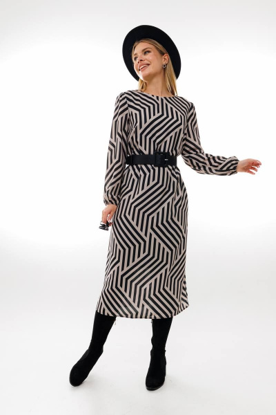 А-силуэтное платье из шифона и текстиля с ремнем Amberа Style 1005-1 геометрия - фото 4