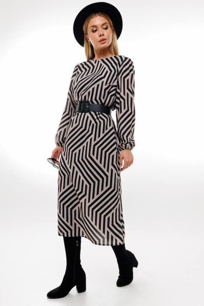 А-силуэтное платье из шифона и текстиля с ремнем Amberа Style 1005-1 геометрия - фото 3