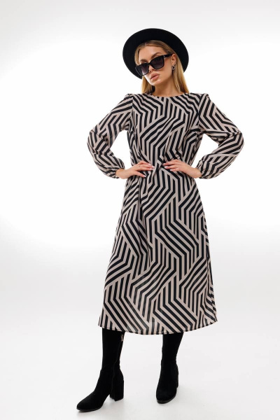 А-силуэтное платье из шифона и текстиля с ремнем Amberа Style 1005-1 геометрия - фото 1