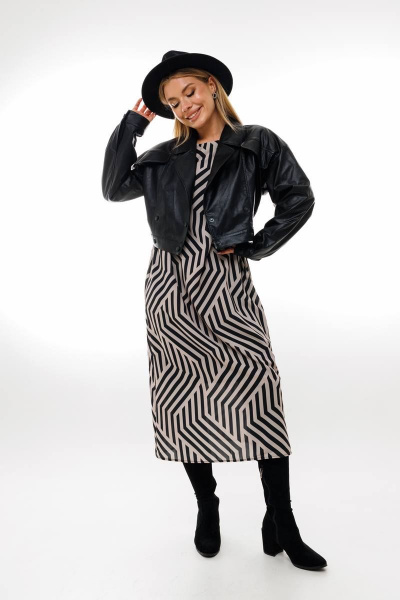 А-силуэтное платье из шифона и текстиля с ремнем Amberа Style 1005-1 геометрия - фото 9