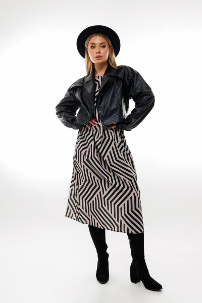 А-силуэтное платье из шифона и текстиля с ремнем Amberа Style 1005-1 геометрия - фото 8