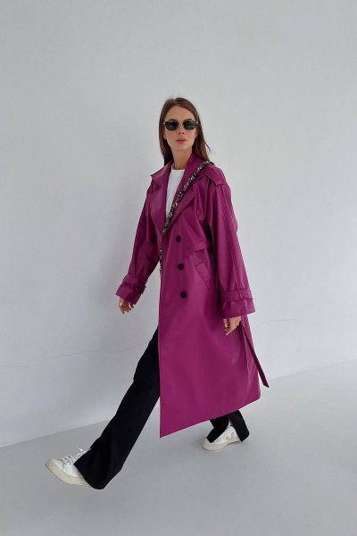Розовый тренч из экокожи с приталенным силуэтом Skipper Design 105-к фуксия - фото 2