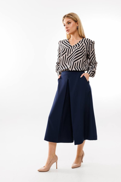 Юбка-брюки А-силуэта с ремнем и застежкой Ambera Style 1065 синий - фото 2