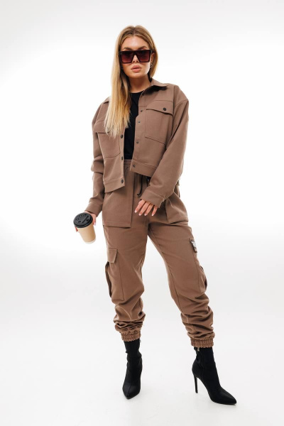 Жакет и брюки-карго в стиле casual из джинса Ambera Style 2045 кофе - фото 3