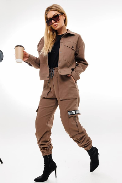 Жакет и брюки-карго в стиле casual из джинса Ambera Style 2045 кофе - фото 2