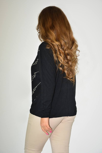 Джемпер черный с летучими рукавами и стразами Needle 529/2 черный - фото 2