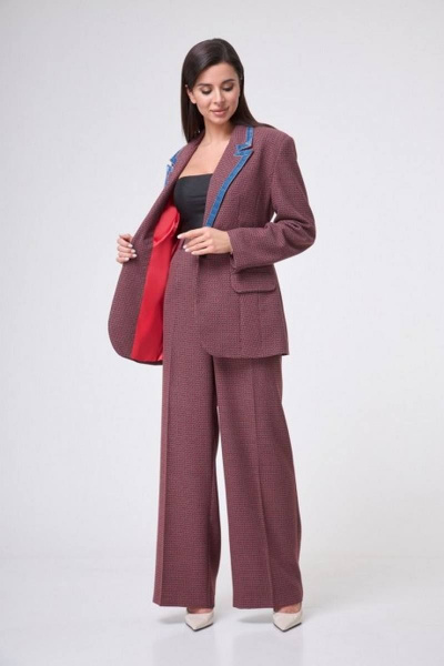 Красный костюм 2-ка жакет и брюки прямого кроя Anelli 1171 гуччи_красный - фото 4