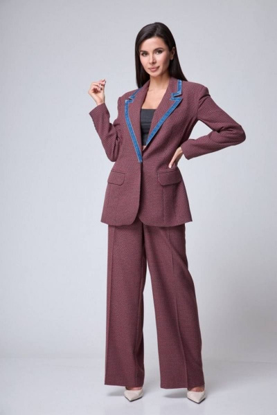 Красный костюм 2-ка жакет и брюки прямого кроя Anelli 1171 гуччи_красный - фото 1