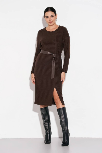 Трикотажное платье полуприлегающего силуэта с асимметричным швом FOXY FOX 1479 коричневый - фото 2