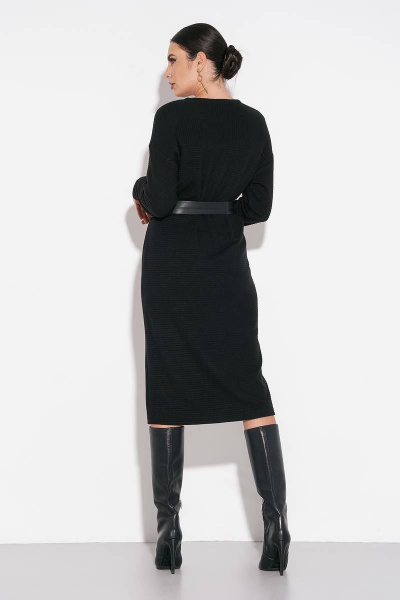 Платье с резинкой и поясом из эко-кожи, асимметричный шов FOXY FOX 1479 черный - фото 6