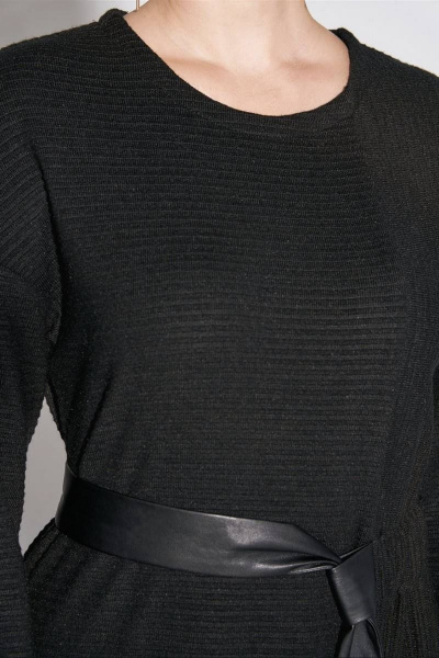 Платье с резинкой и поясом из эко-кожи, асимметричный шов FOXY FOX 1479 черный - фото 4