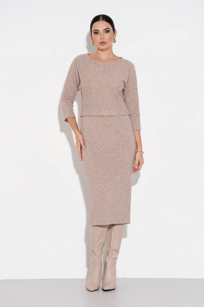 Платье миди из трикотажа с декоративной планкой FOXY FOX 1481 бежевый - фото 1
