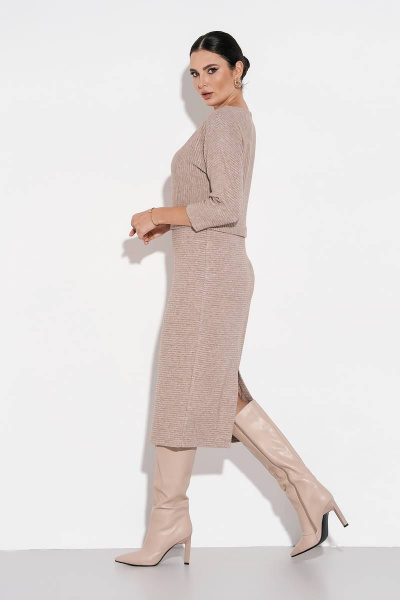 Платье миди из трикотажа с декоративной планкой FOXY FOX 1481 бежевый - фото 2