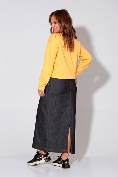 Демисезонная джинсовая юбка прямого силуэта с накладными карманами Liona Style 879 черный - фото 3