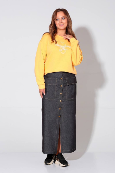 Демисезонная джинсовая юбка прямого силуэта с накладными карманами Liona Style 879 черный - фото 2