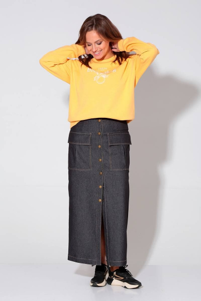 Демисезонная джинсовая юбка прямого силуэта с накладными карманами Liona Style 879 черный - фото 1