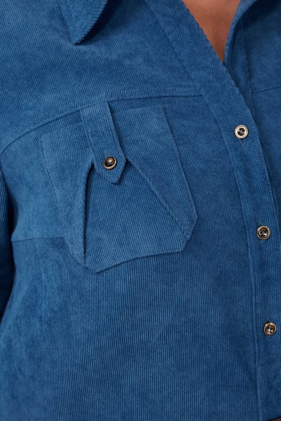 Вельветовое платье А-силуэта с кокетками и накладными карманами Tensi 358 голубой-сапфир - фото 6