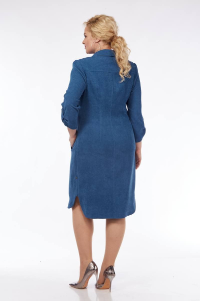 Вельветовое платье А-силуэта с кокетками и накладными карманами Tensi 358 голубой-сапфир - фото 4
