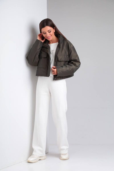 Демисезонная плащёвая куртка с капюшоном и синтепоновой подкладкой Диомант 1899 олива - фото 5