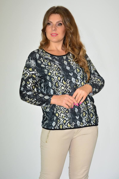 Демисезонный джемпер из трикотажа с принтом и спущенным плечом Needle 530 - фото 1