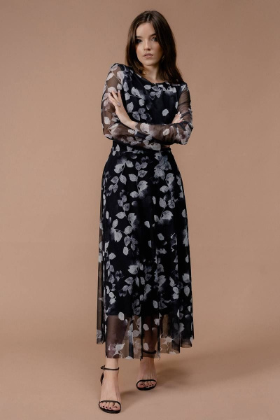 Платье JRSy 2372 черно-белые_цветы - фото 1