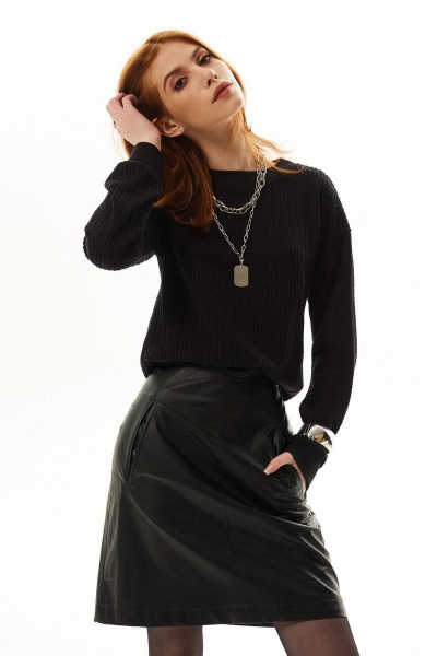 Блузон расширенного силуэта с длинным рукавом и отрезной планкой Golden Valley 6556 черный - фото 5