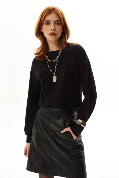 Блузон расширенного силуэта с длинным рукавом и отрезной планкой Golden Valley 6556 черный - фото 3