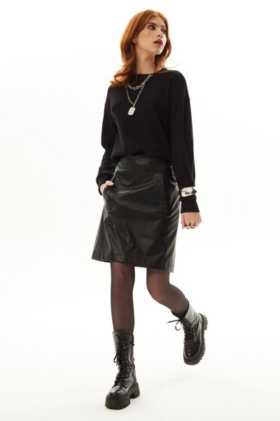 Блузон расширенного силуэта с длинным рукавом и отрезной планкой Golden Valley 6556 черный - фото 4