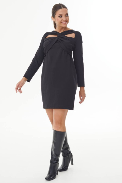 Платье с перекрутом и рукавами из трикотажа и хлопка AURA otd 3218 черный - фото 2