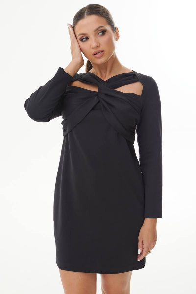 Платье с перекрутом и рукавами из трикотажа и хлопка AURA otd 3218 черный - фото 1