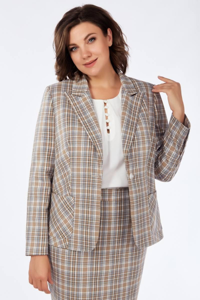 Блуза, жакет, юбка Ольга Стиль С-813 клетка_бежевый - фото 7
