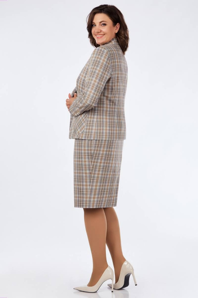 Блуза, жакет, юбка Ольга Стиль С-813 клетка_бежевый - фото 6