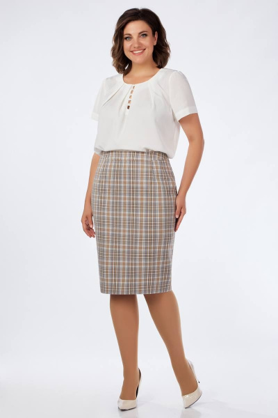 Блуза, жакет, юбка Ольга Стиль С-813 клетка_бежевый - фото 2