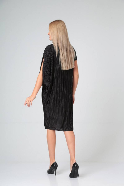 Нарядное черное платье с драпировкой и асимметричным рукавом Gamma Gracia 529 черный - фото 5