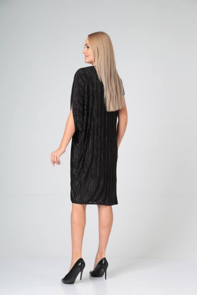 Нарядное черное платье с драпировкой и асимметричным рукавом Gamma Gracia 529 черный - фото 4