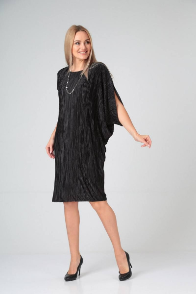 Нарядное черное платье с драпировкой и асимметричным рукавом Gamma Gracia 529 черный - фото 3